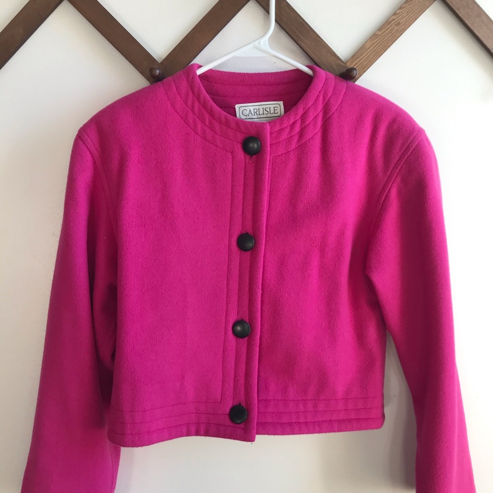Carlisle Pink Wool Crop Jacket with Shoulder Pads